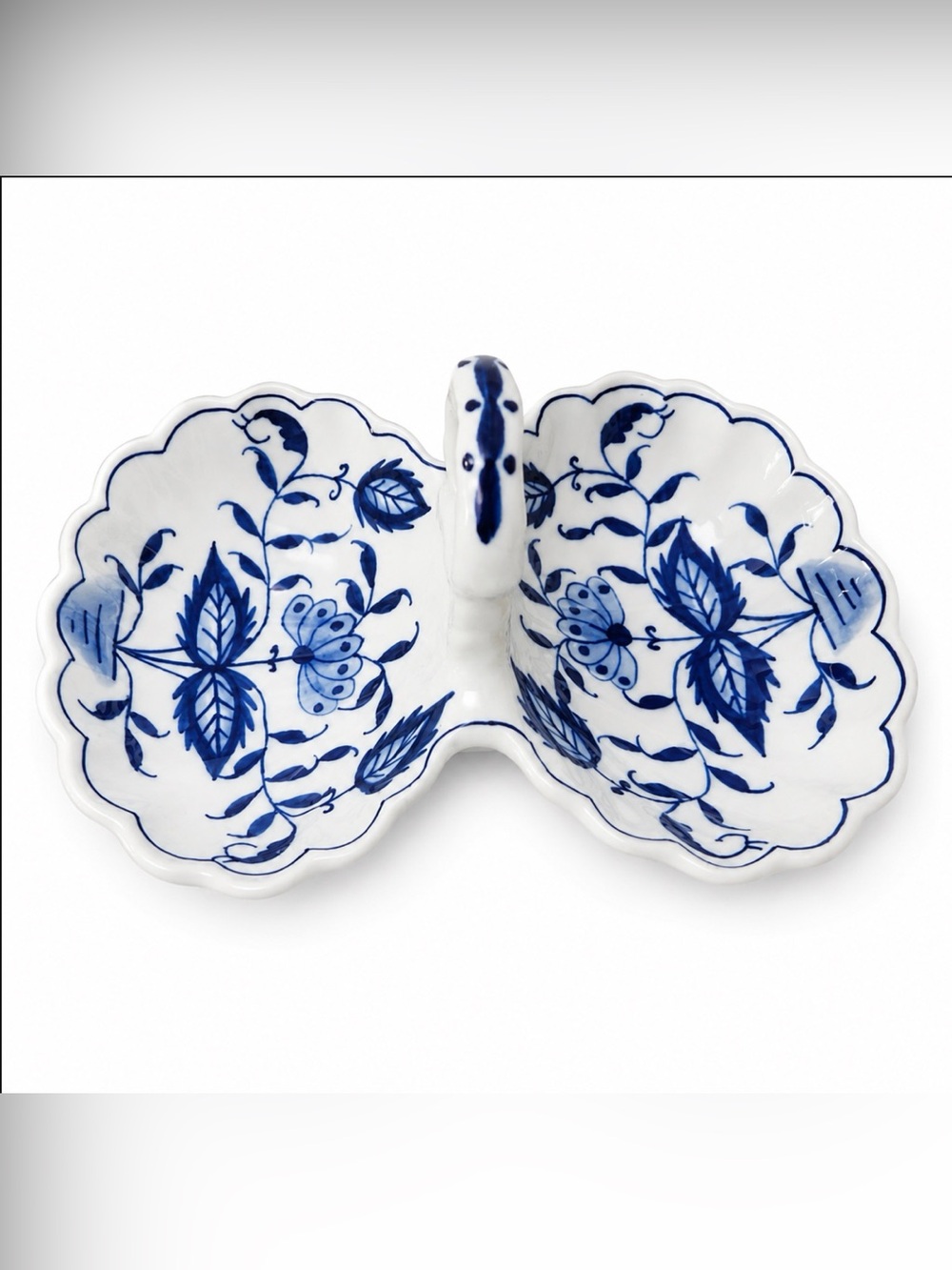 EUC Porcelain Double Sided Trinket/Candy Dish Blue & White Floral Flowers Vine - Picture 4 of 9